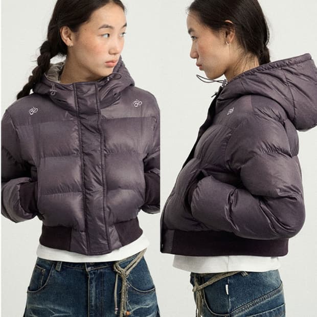 아키하라 후드 숏패딩 퍼플 M