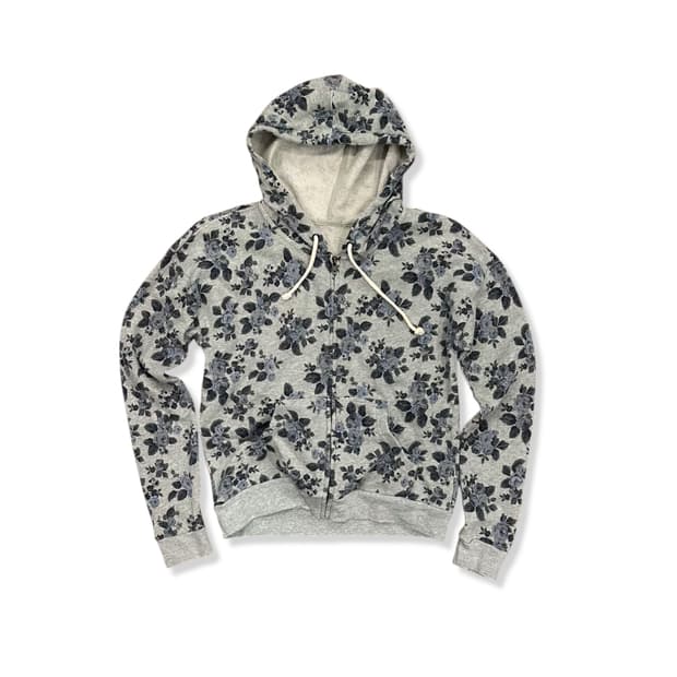Floral Pattern Gray Regular-Fit Hood Zip
