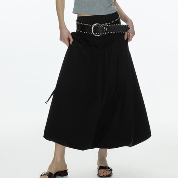 밀로우먼 벌룬 셔링 맥시스커트 블랙