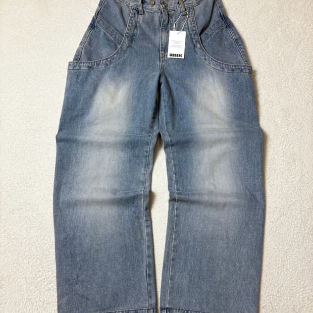 우알롱 24ss 워싱 커브드 포켓 와이드 데님 팬츠 PN6602