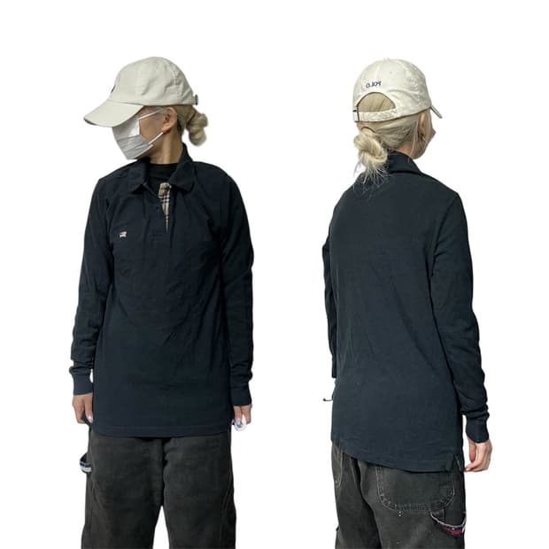 버버리 네이비 카라 긴팔티 XS