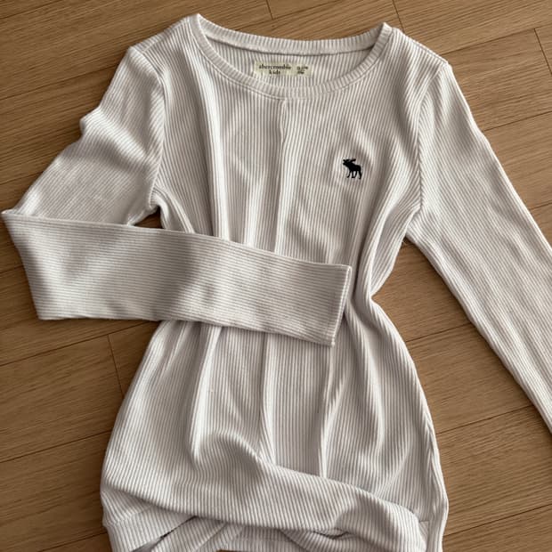 아베크롬비 화이트 골지 긴팔티 롱슬리브