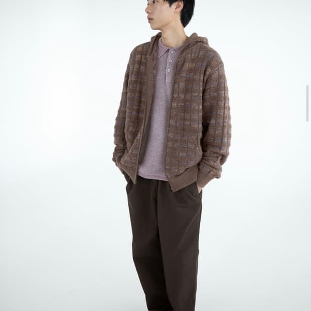 디스이즈네버댓 Textured Knit Zip Hoodie Brown