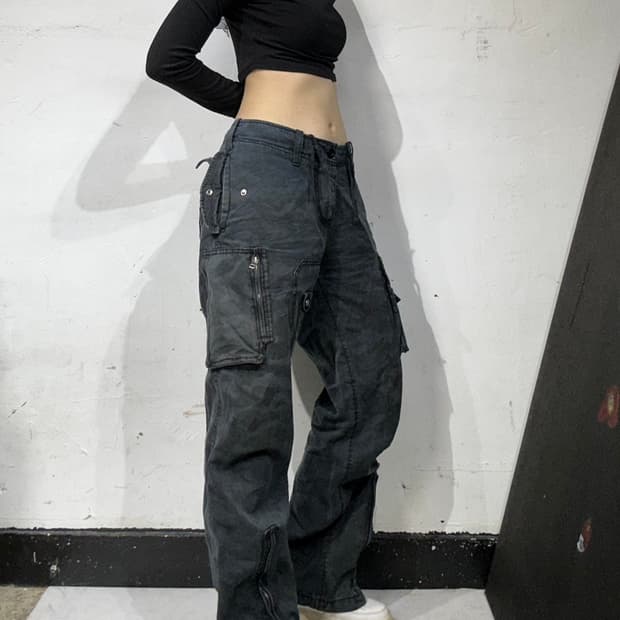 빔즈 카키 포켓 디테일 대대장 카고 팬츠 밀리터리 카모 바지 XL 