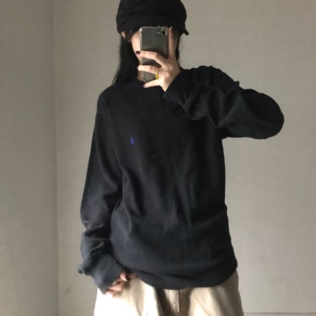 폴로 블랙 와플 롱슬리브