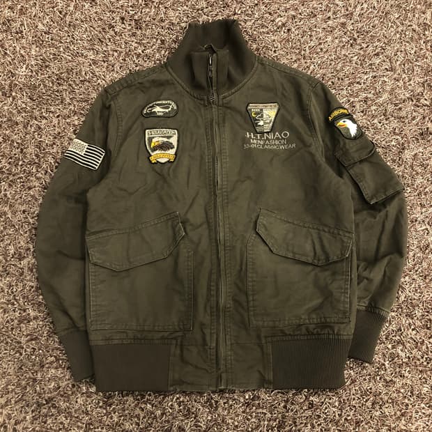 빈티지 이글 패치 항공 밀리터리 블루종 자켓