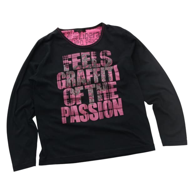 SPINASH 스피나쉬 펑크 그래피티 핑크 타탄 체크 롱슬리브 티셔츠