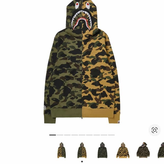Bape 퍼스트 카모 세퍼레이드 샤크 풀 집 후드 옐로우