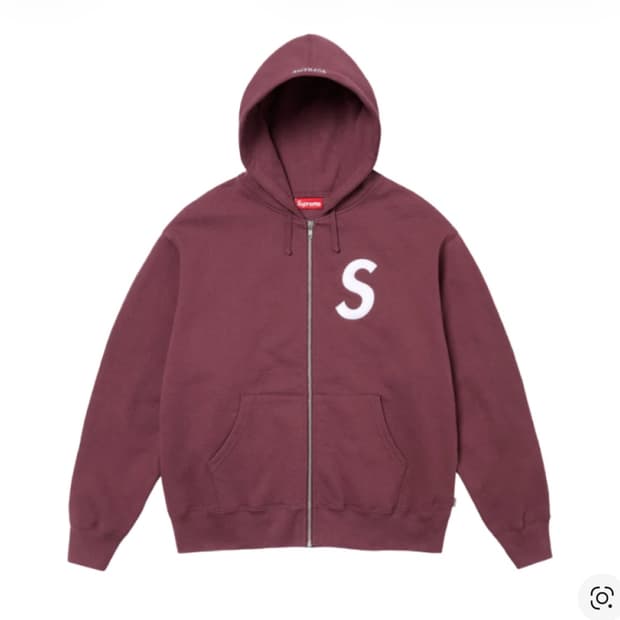 슈프림 S 로고 집업 후드 스웨트셔츠 마룬 - 24FW