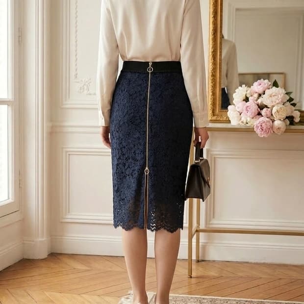 질바이질스튜어트 레이스 H라인 스커트 S 블랙 | 투웨이 지퍼 단정핏