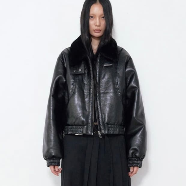 보헤미안서울 high neck flight leather jacket