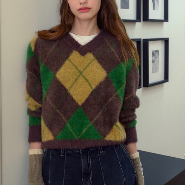 바이탈싸인 모헤어 아가일 퍼 니트 