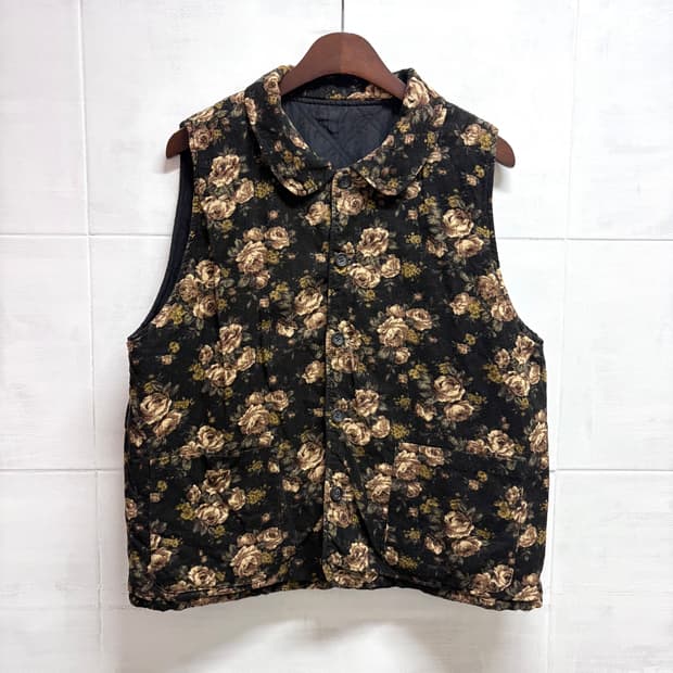 플라워 코듀로이 리버서블 퀼팅 베스트 (JPN)