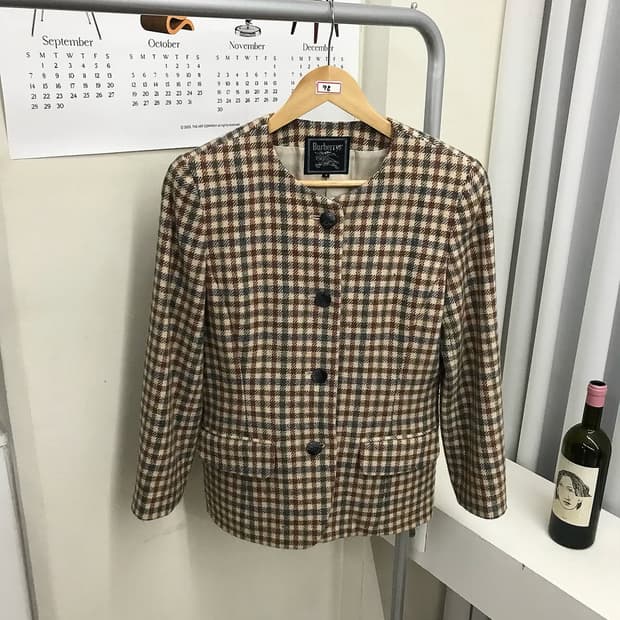 버버리 체크 라운드 울 트위드 자켓