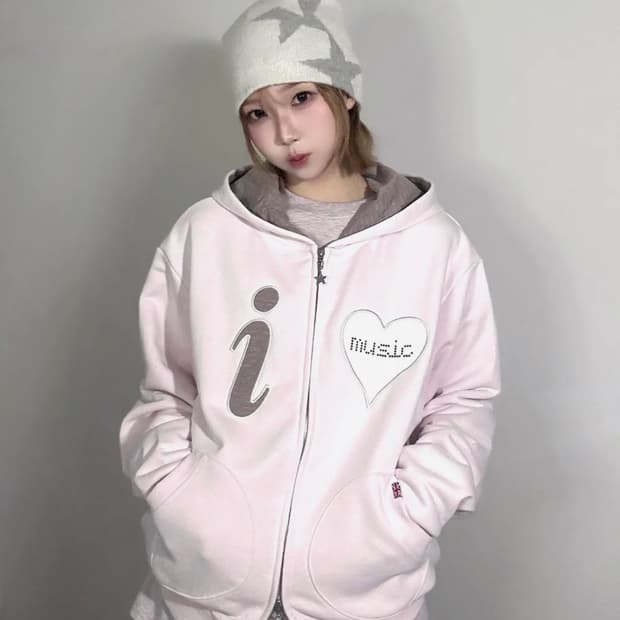 카비시  l LOVE MUSIC ZIP UP HOODIE PINK 후드집