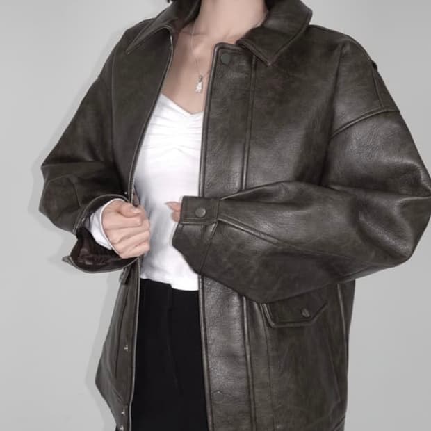 페일제이드 패디드 오버핏 레더자켓