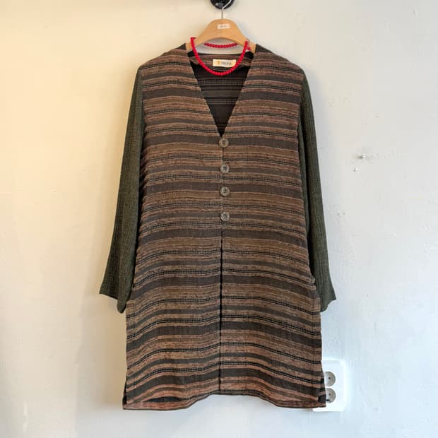 카키 스트라이프 롱 가디건