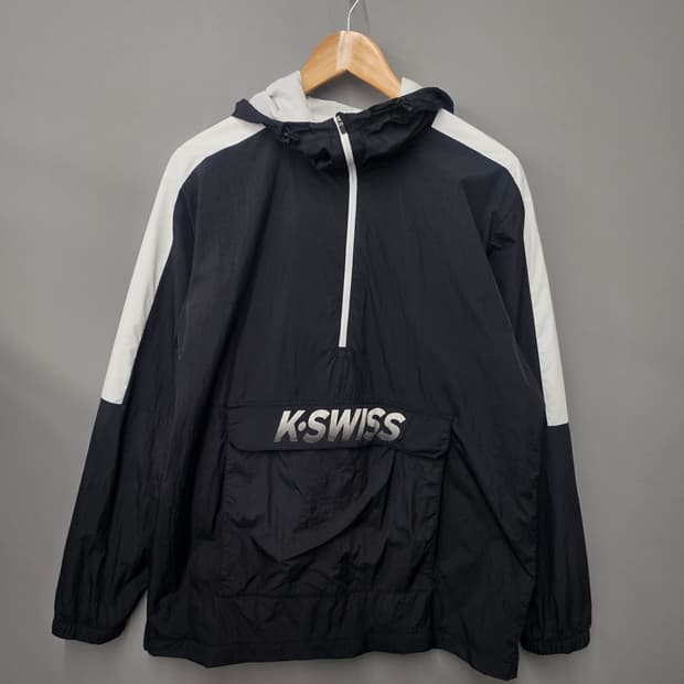 kswiss 배색 후드 아노락 블랙