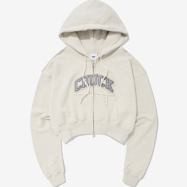 [척] 데미지 크롭 후드집업 (오트밀)