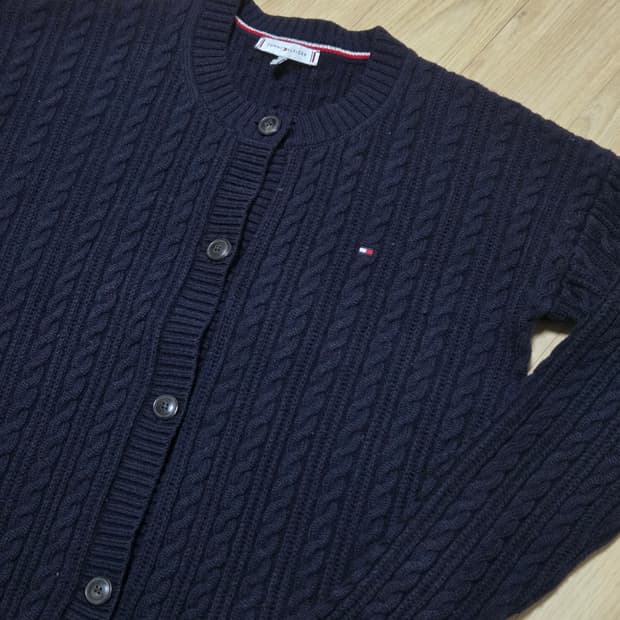 타미힐피거 네이비 케이블 니트 가디건