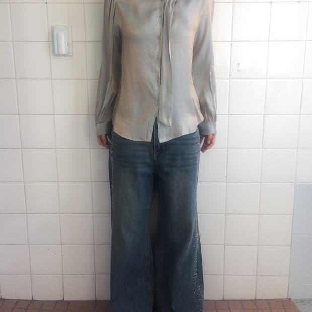 Glossy tied blouse