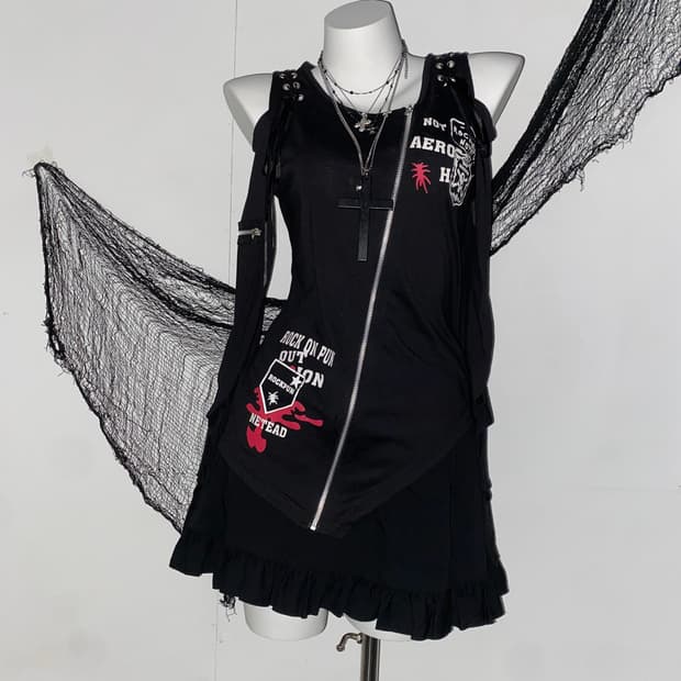 ꒰ঌ 어딕트랩 펑크 고스 스컬 롱슬리브 ໒꒱