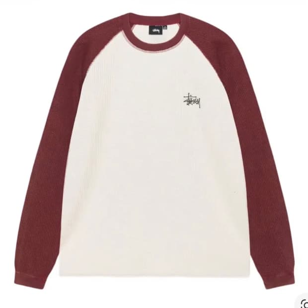 스투시 베이직 스투시 써멀 투톤 롱슬리브 티셔츠 오프 화이트