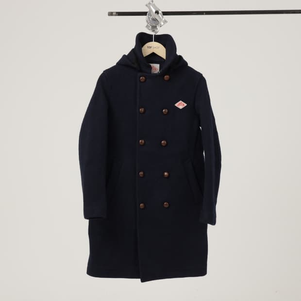 여성 단톤 더블버튼 울 후드코트