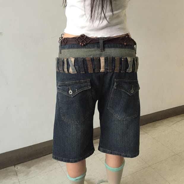 JPN Vintage 새깅 데님 버뮤다 하프 팬츠