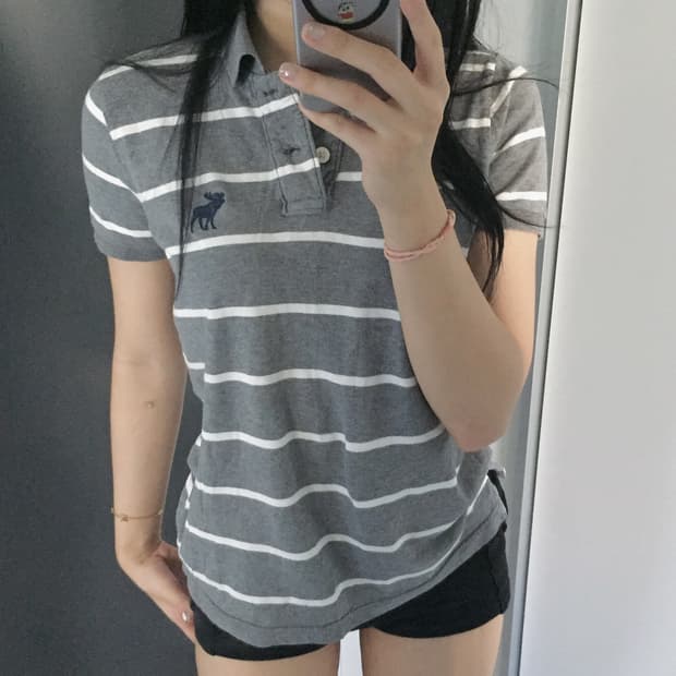 Abercrombie 핀터 아베크롬비 스트라이프 그레이 카라티