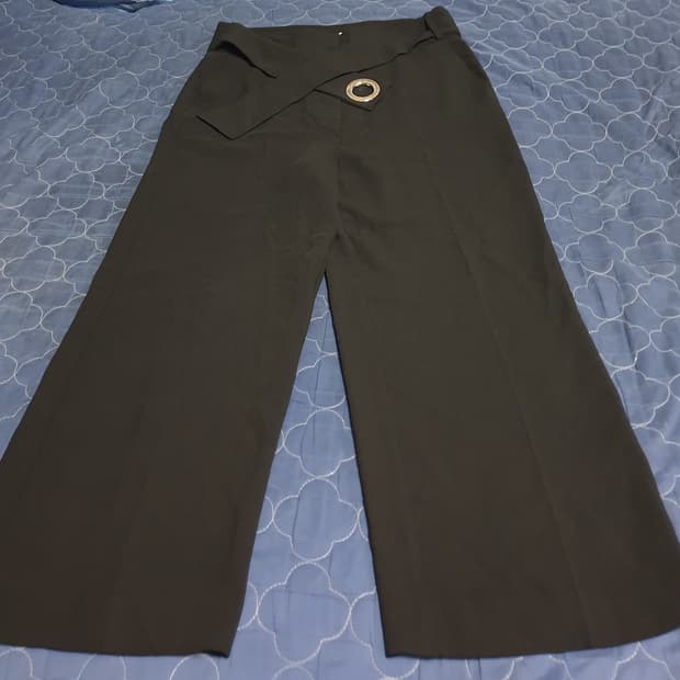 망고 수트라인 우먼 벨티드 스판 와이드슬랙스 블랙 (S)