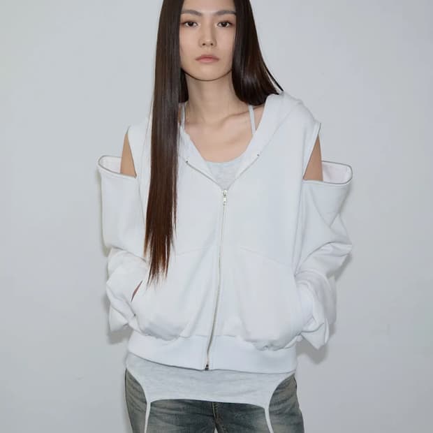 이네기 오픈 숄더 후드집업