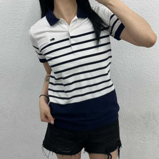 라코스테 네이비 단가라 pk반팔 36