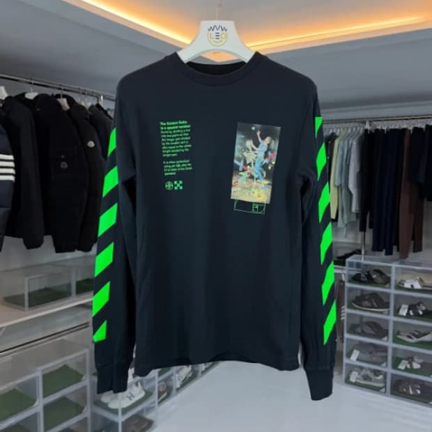 [정품] 오프화이트 투톤 블랙 그린 스트라이프 그래픽 슬리브  S