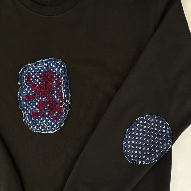 sashiko denim sashiko-boro sweat shirt