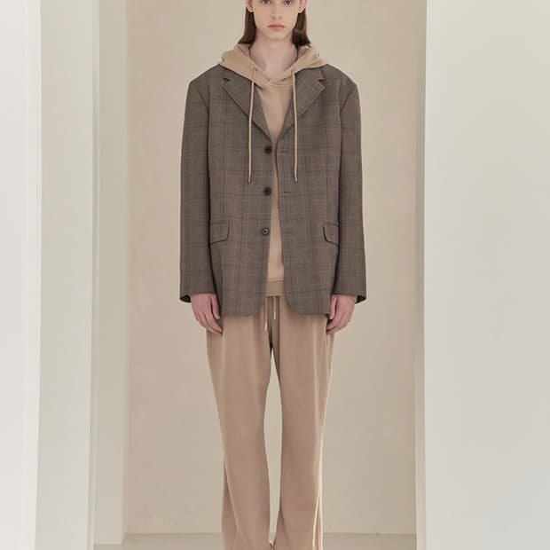 (L)더블유스텐다드 맨 3버튼 세미오버핏 체크 자켓