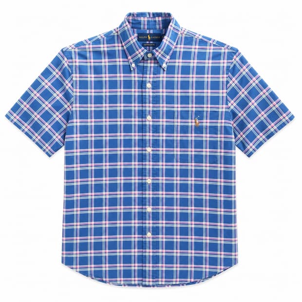 폴로 랄프로렌 슬림핏 반소매 체크 셔츠 M