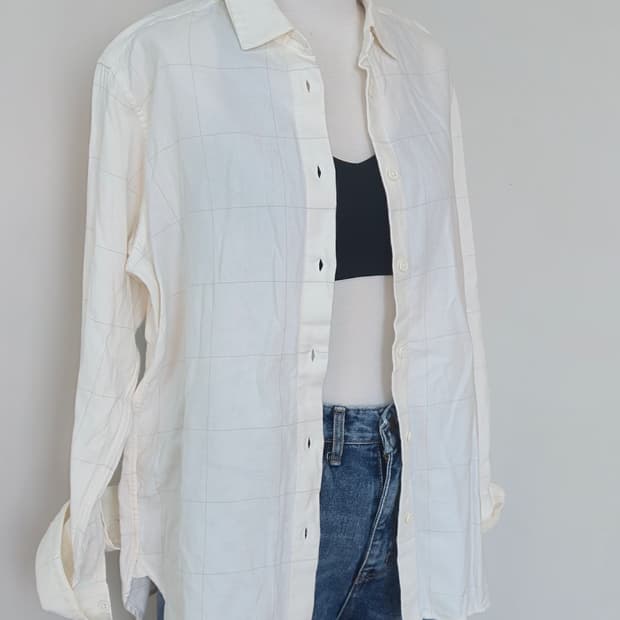 muji 흰색 체크 셔츠 XL