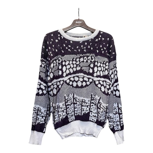 JPN VINTAGE 보타니컬 자카드 니트 그레이프 모티브 디테일 퍼플