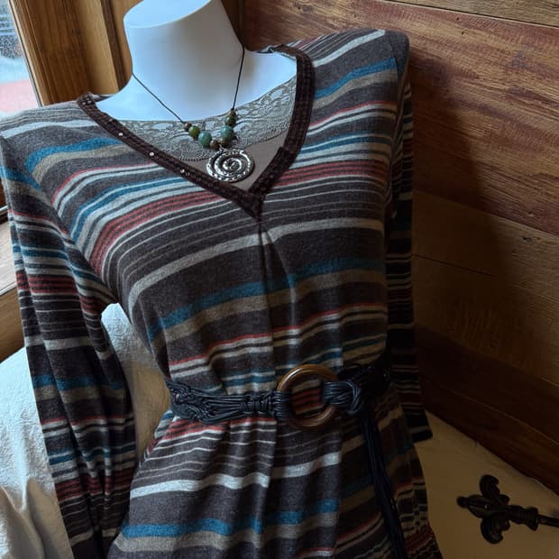 Striped Beaded Long T-Shirt 0052