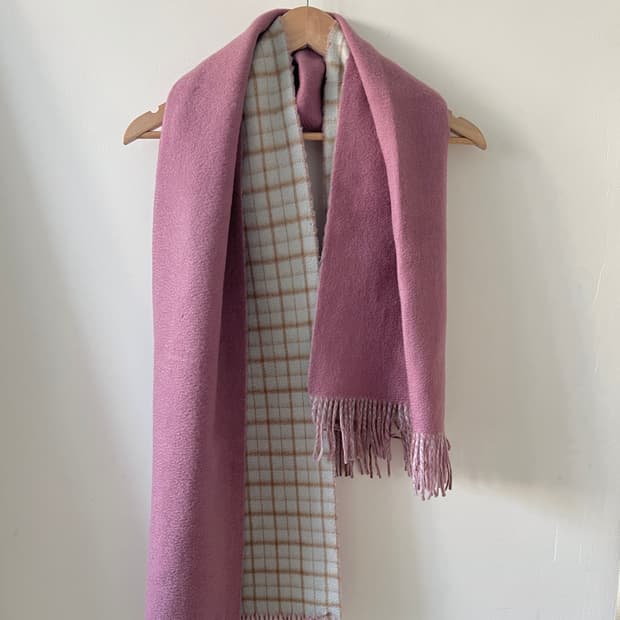 리버서블 캐시미어 머플러 (모브 핑크 & 민트 체크)