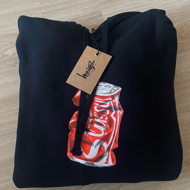 스투시 소다캔 기모후드 블랙