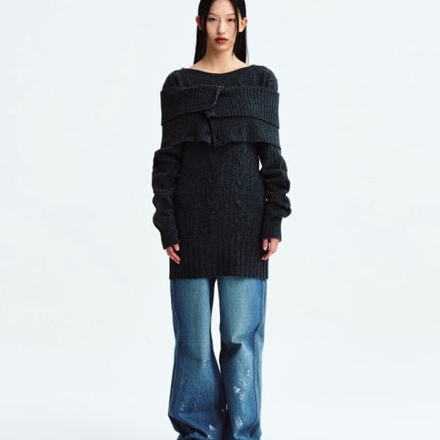 DAMAGE POINT CABLE KNIT DRESS