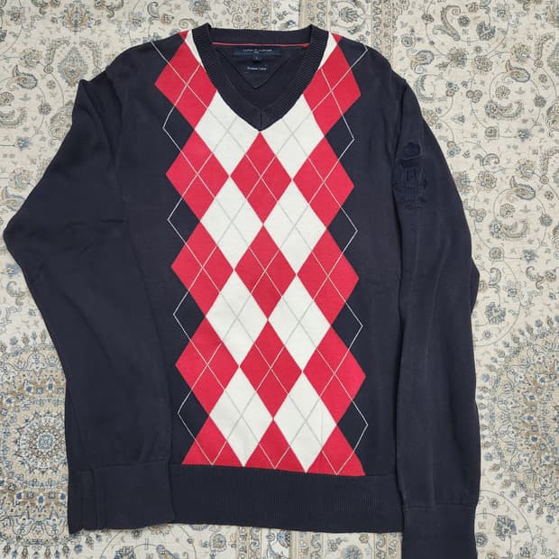 타미힐피거 골프 아가일 V넥 니트 L