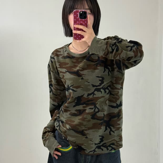 폴로 카모 와플 니트 롱슬리브