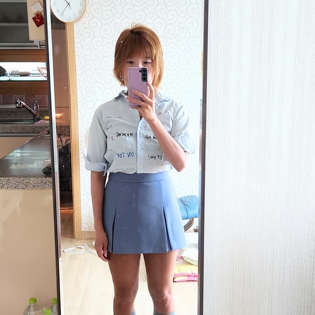 빈티지 플리츠 미니스커트 팬츠 (Pastel Blue)