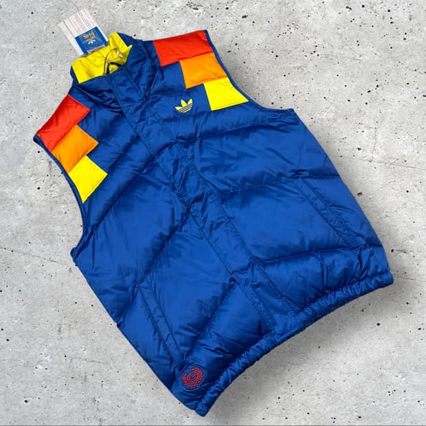 [105] 06s 아디다스 컬러블록 다운 패딩 조끼 블루 D88