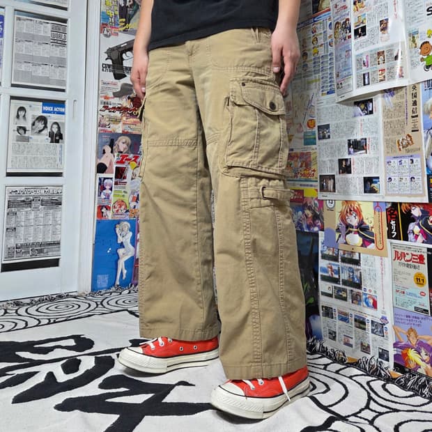 빈티지 베이지 브라운 멀티포켓  카고팬츠