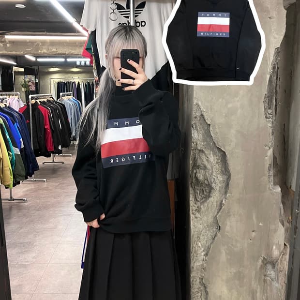 타미힐피거 프린팅 맨투맨 블랙 XL  #csz2714