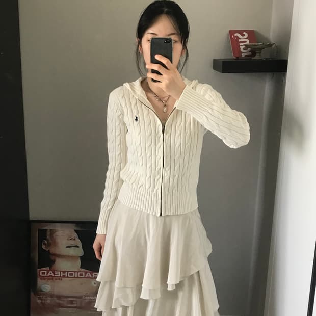 폴로 랄프로렌 포니로고 케이블 니트 후드집업